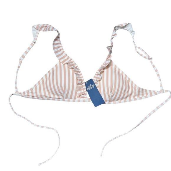 Hollister triangle push up bikini top peach stripes ruffle size small - Picture 8 of 13